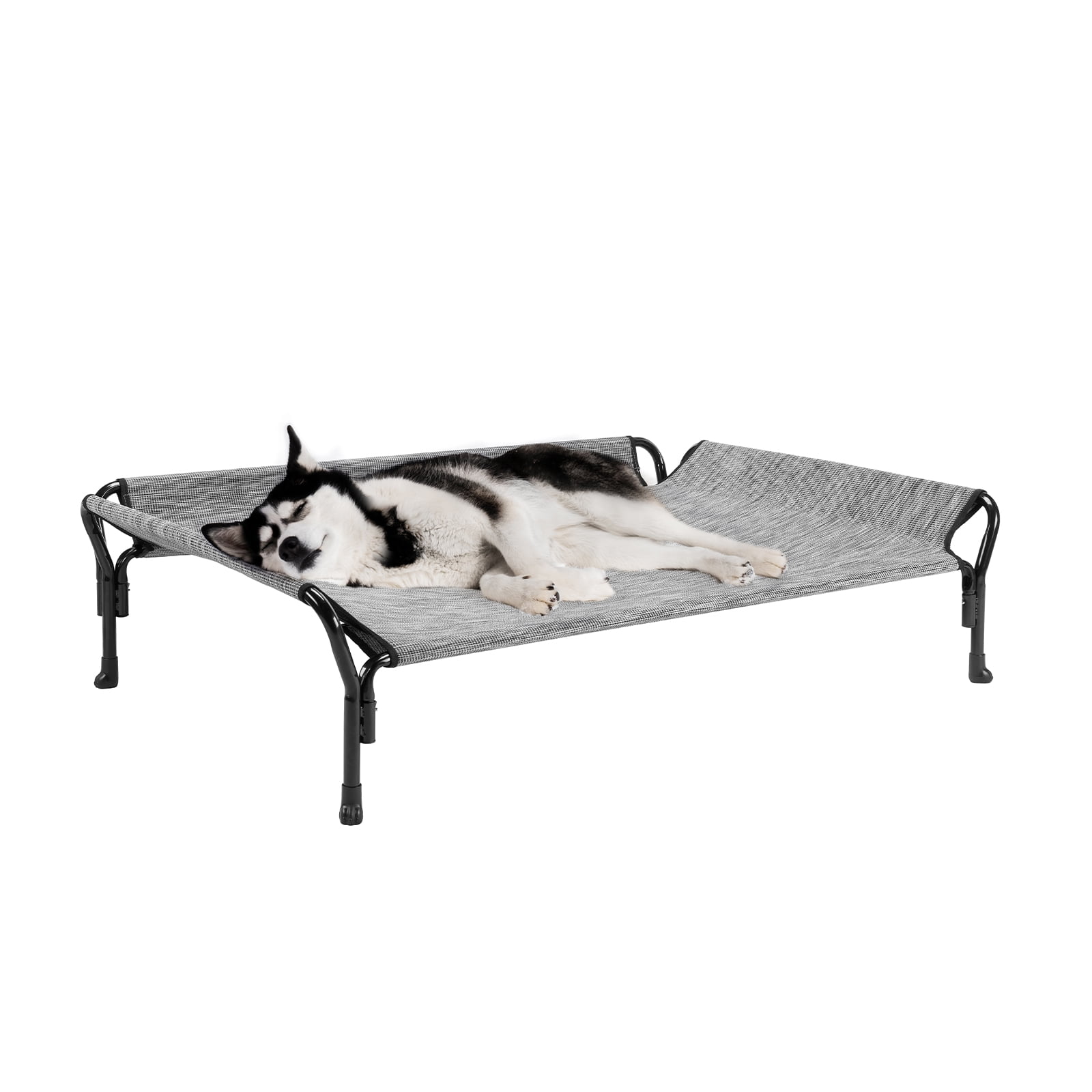 Veehoo Cooling Elevated Dog Bed with Guardrail & Slope Headrest, Teslin Mesh, Large, Black Silver