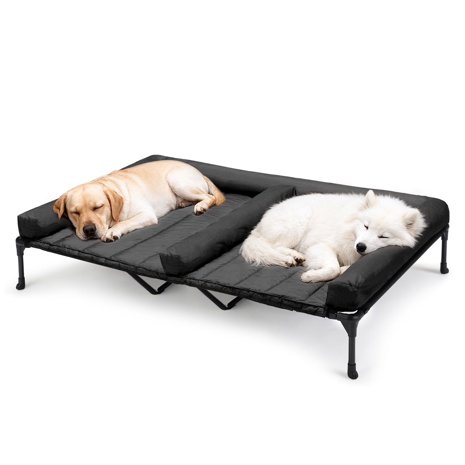 Veehoo Cooling Raised Dog Bed + Removable Double Dog Bed Cushion, 59" x 37.5", Black