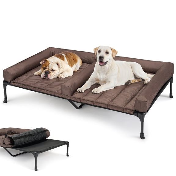 Veehoo Cooling Raised Dog Bed + Removable Double Dog Bed Cushion, 59" x 37.5", Brown