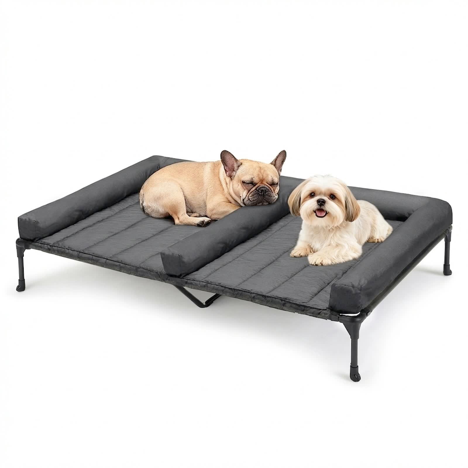 Veehoo Cooling Raised Dog Bed + Removable Double Dog Bed Cushion, 49" x 33", Black Silver