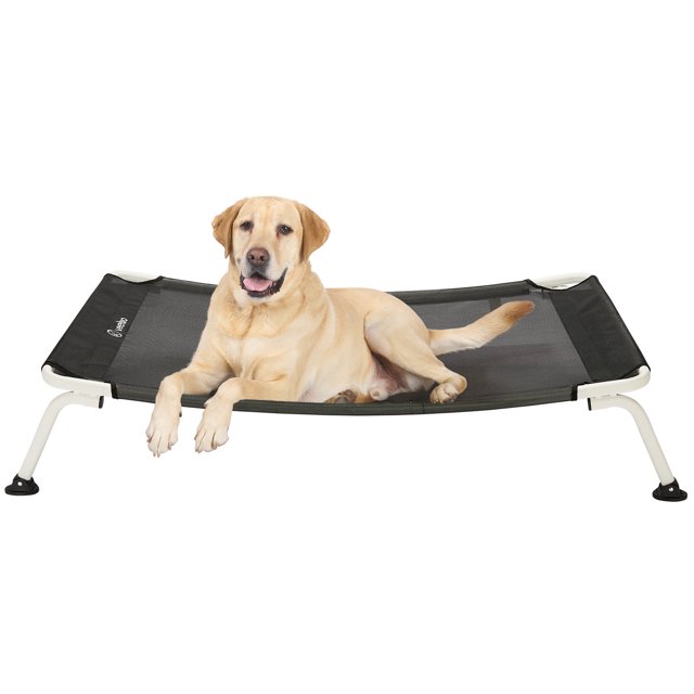 Veehoo Curved Cooling Elevated Dog Bed, White Frame Chewproof Raised Dog Cot, Large, Black