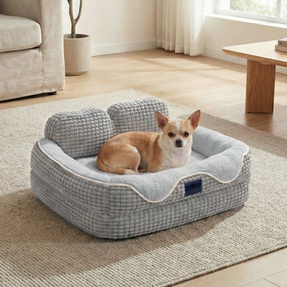 Veehoo Cute Small Dog Bed, Orthopedic Waterproof Pet Beds for Small Dogs, High Back Non-Slip Bottom and Egg-Crate Foam Puppy Couch Sofa with Washable Removable Cover, 24"