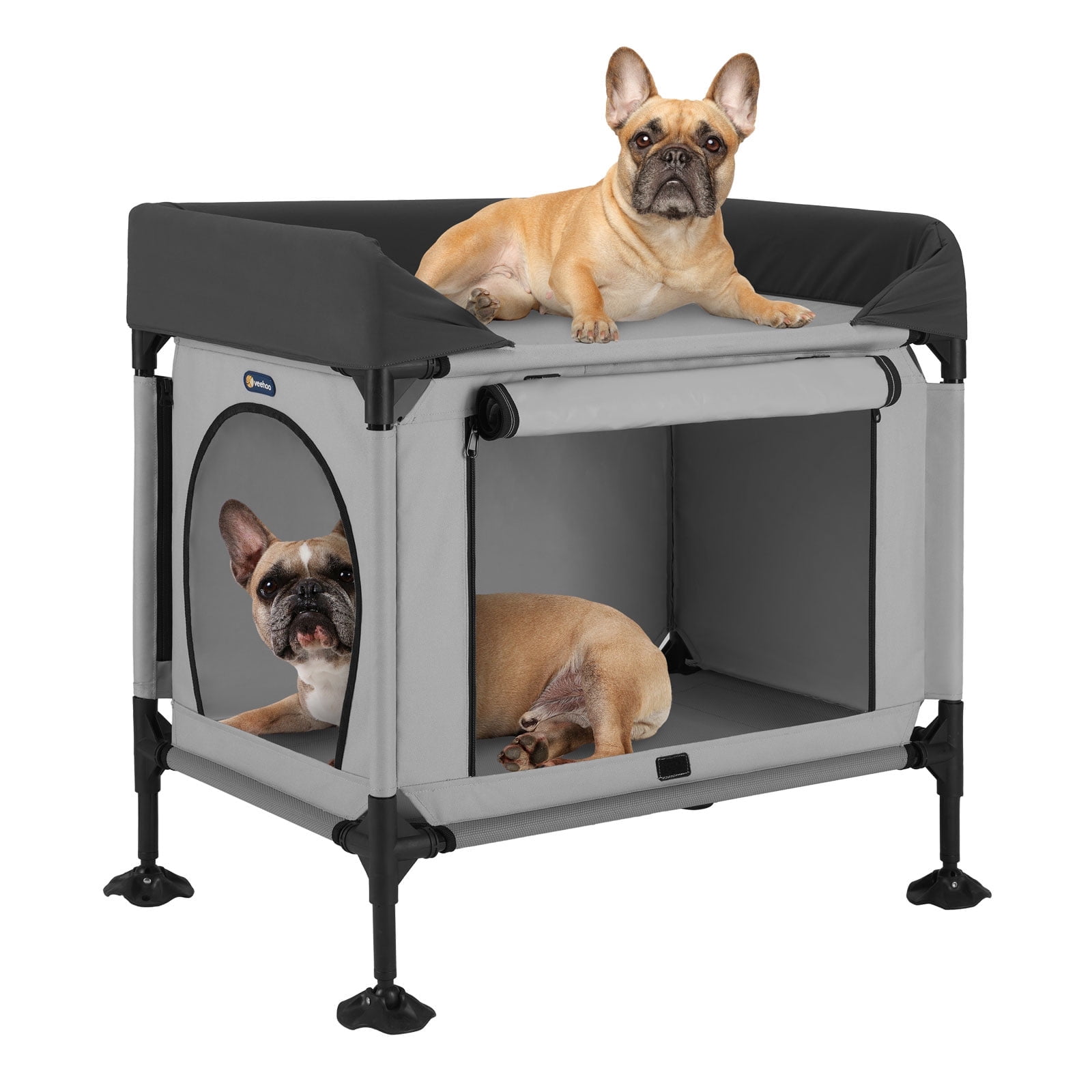 Veehoo Dog Bunk Bed, Attachment to Human Bed, Bedside Dog Cot for Cat & Dog, Pet Window Perch, Grey