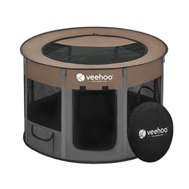 Veehoo Dog Playpen, Foldable Portable Pet Cat Crate Cage Dog Kennel with Carring Case, Medium, Brown