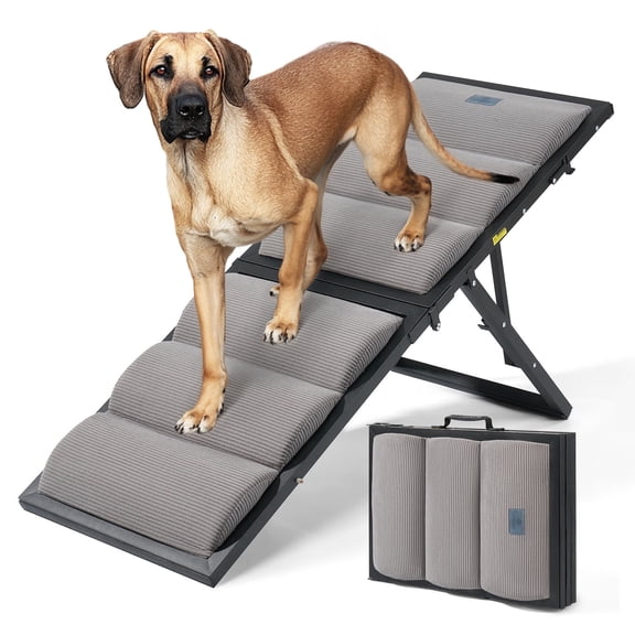 Veehoo Dog Ramp for Bed Couch Height Adjustable from 17" to 23", Foldable Stairs for Dogs to Get on Bed 17" Extra Wide, Portable Pet Doggie Steps Indoor with Non Slip Pad, Support up to 150 lbs