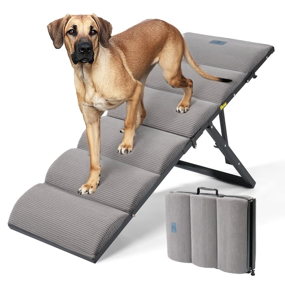 Veehoo Dog Ramp for Bed Couch Height Adjustable from 17" to 23", Foldable Stairs for Dogs to Get on Bed 17" Extra Wide, Portable Pet Doggie Steps Indoor with Non Slip Pad, Support up to 150 lbs
