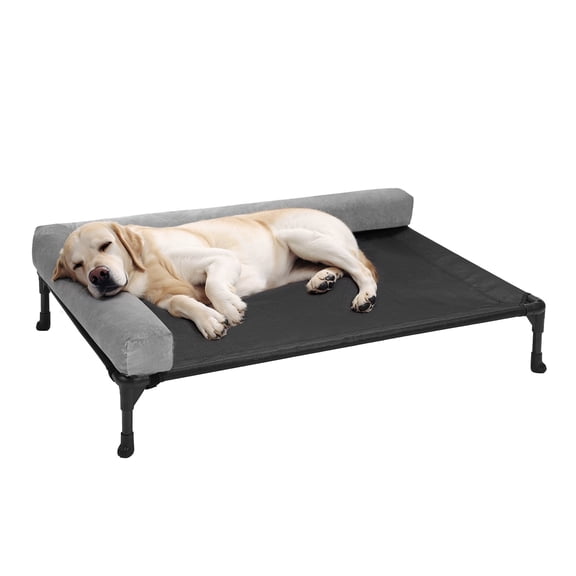 Veehoo Elevated Dog Bed with L-Shaped Removable Bolster, Black Dog Cot with Teslin Mesh, Large