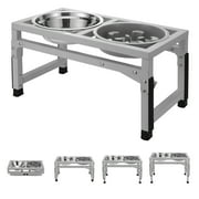 Veehoo Elevated Dog Bowls, Adjustable Metal Dog Dish Stand with 2 Food Bowls & 1 Slow Feeder, Grey
