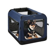 Veehoo Folding Soft Dog Crate, 3-Door Pet Kennel, 600D Cationic Oxford Fabric, 20", Dark Blue