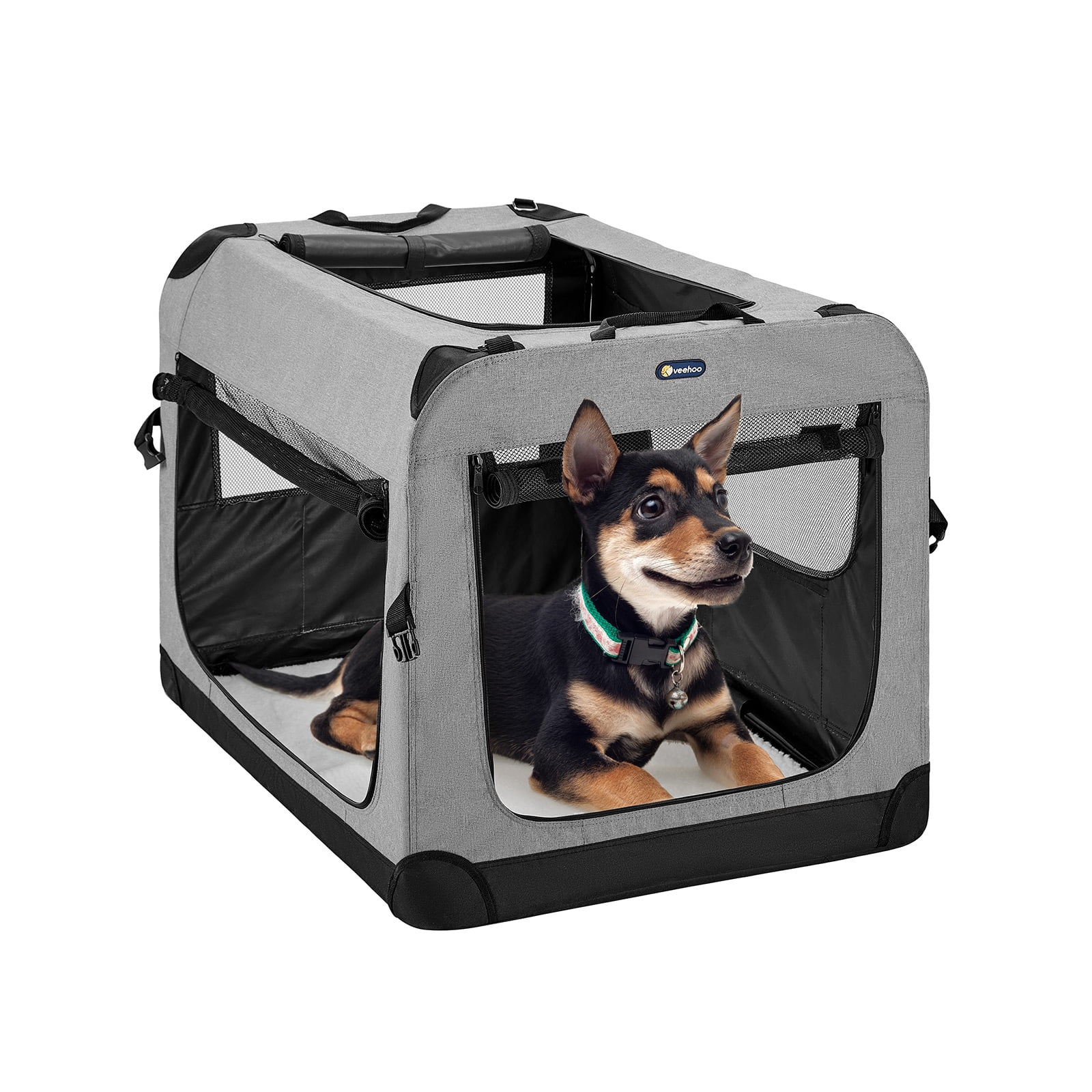 View of Veehoo Travel Collapsible Portable Soft-Sided Small Dog Crate, 3-Door ...