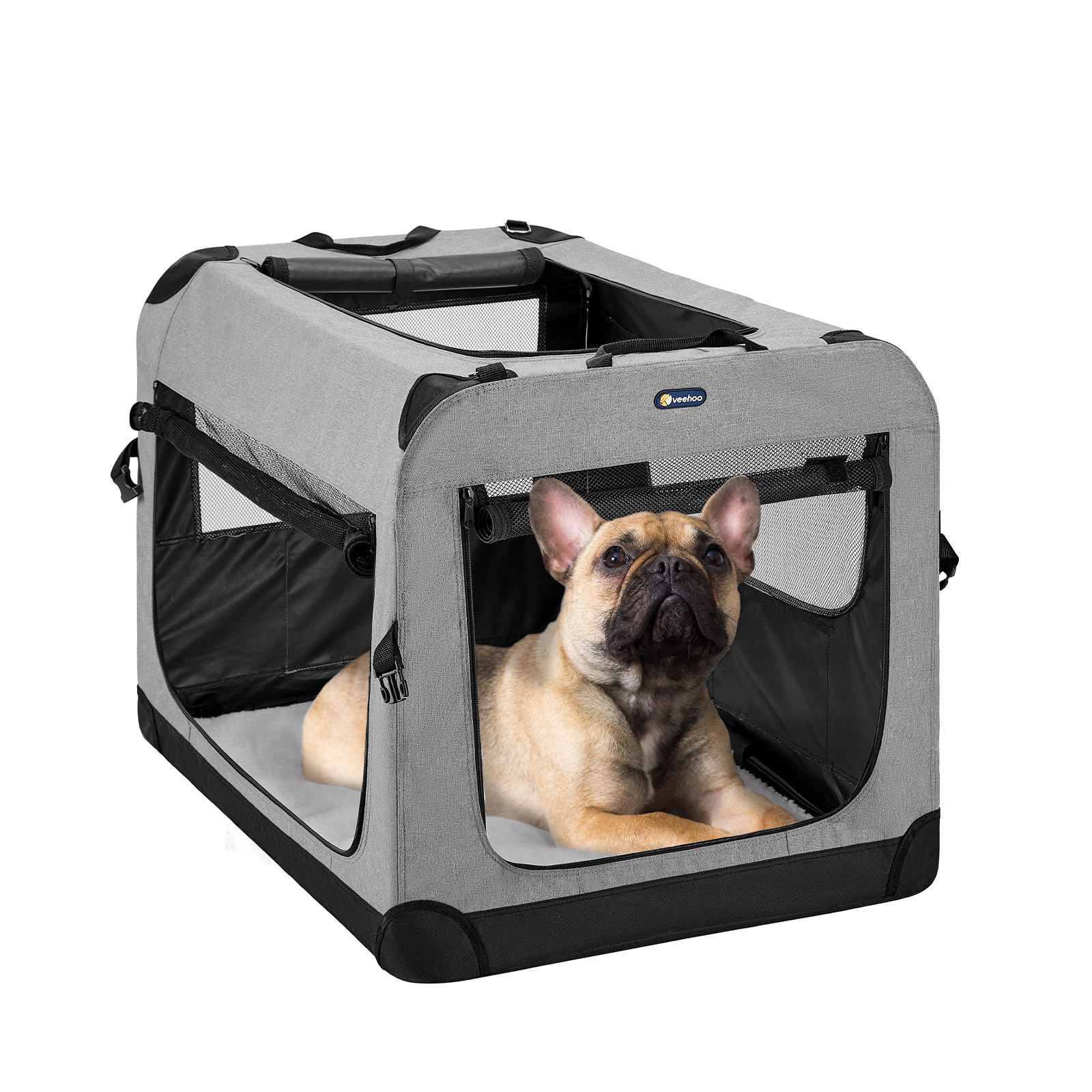 EliteField 3-Door Folding Soft Dog Crate with Carrying Bag and Fleece ...