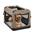 thumbnail image 1 of Veehoo Folding Soft Dog Crate, 3-Door Pet Kennel, 600D Cationic Oxford Fabric, 28", Beige Coffee, 1 of 9