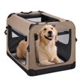 thumbnail image 1 of Veehoo Folding Soft Dog Crate, 3-Door Pet Kennel, 600D Cationic Oxford Fabric, 36", Beige Coffee, 1 of 9