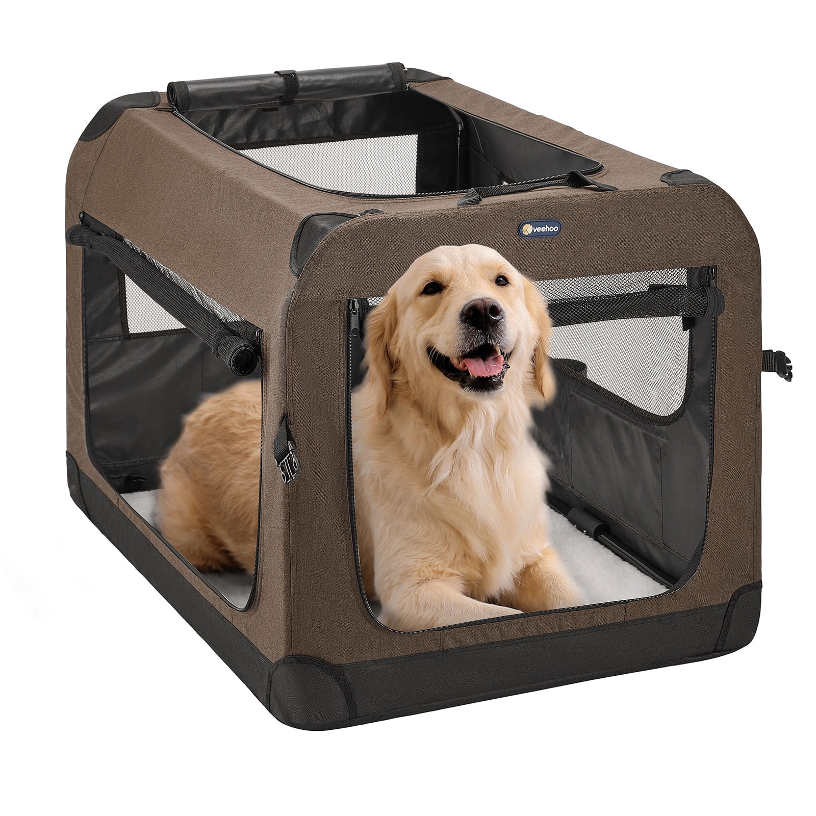 Tangkula 3-Door Folding Dog Crate, Soft Kennel with Removable Pad & Metal Frame, L