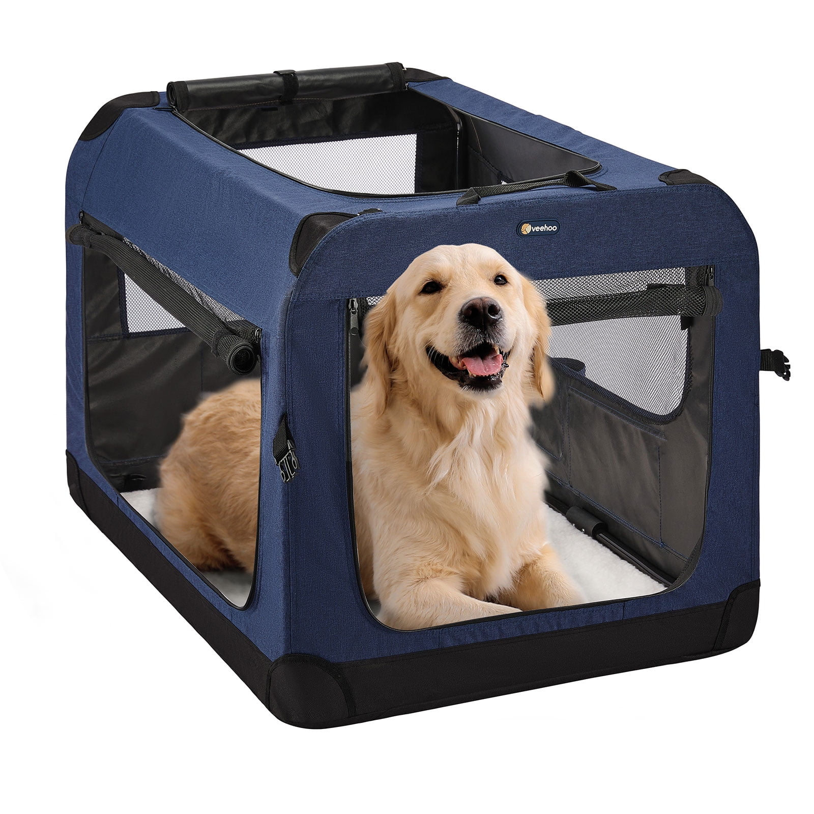 Ownpets Large 3 Doors Soft Collapsible Dog Crate Dog Kennel, Blue