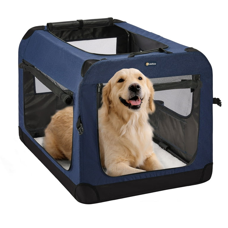 Free Shipping Veehoo Folding Soft Dog Crate 3 Door Pet Kennel 600D Cationic Oxford Fabric 36