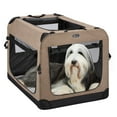 thumbnail image 1 of Veehoo Folding Soft Dog Crate, 3-Door Pet Kennel, 600D Cationic Oxford Fabric, 40", Beige Coffee, 1 of 9