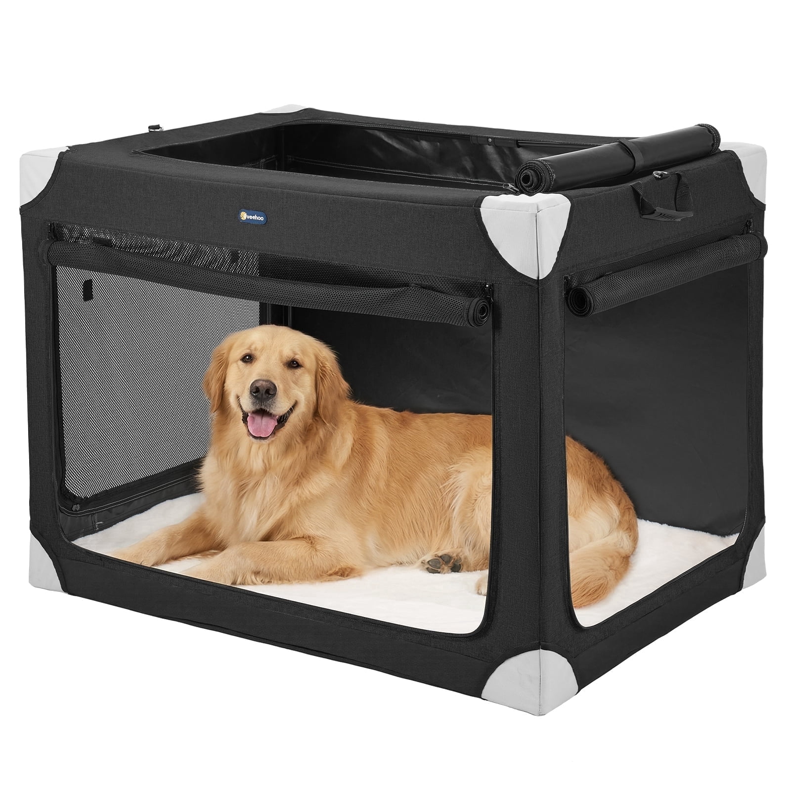 Veehoo 36" Large Soft Dog Crate, Collapsible Travel Pet Kennel with 4 ...