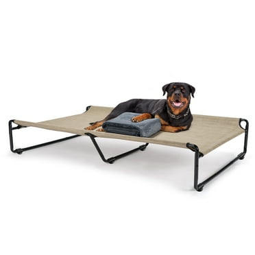 Veehoo Elevated Dog Bed with Dog Blanket, Outdoor Guardrail Raised Pet Cot, XX-Large, Beige Coffee