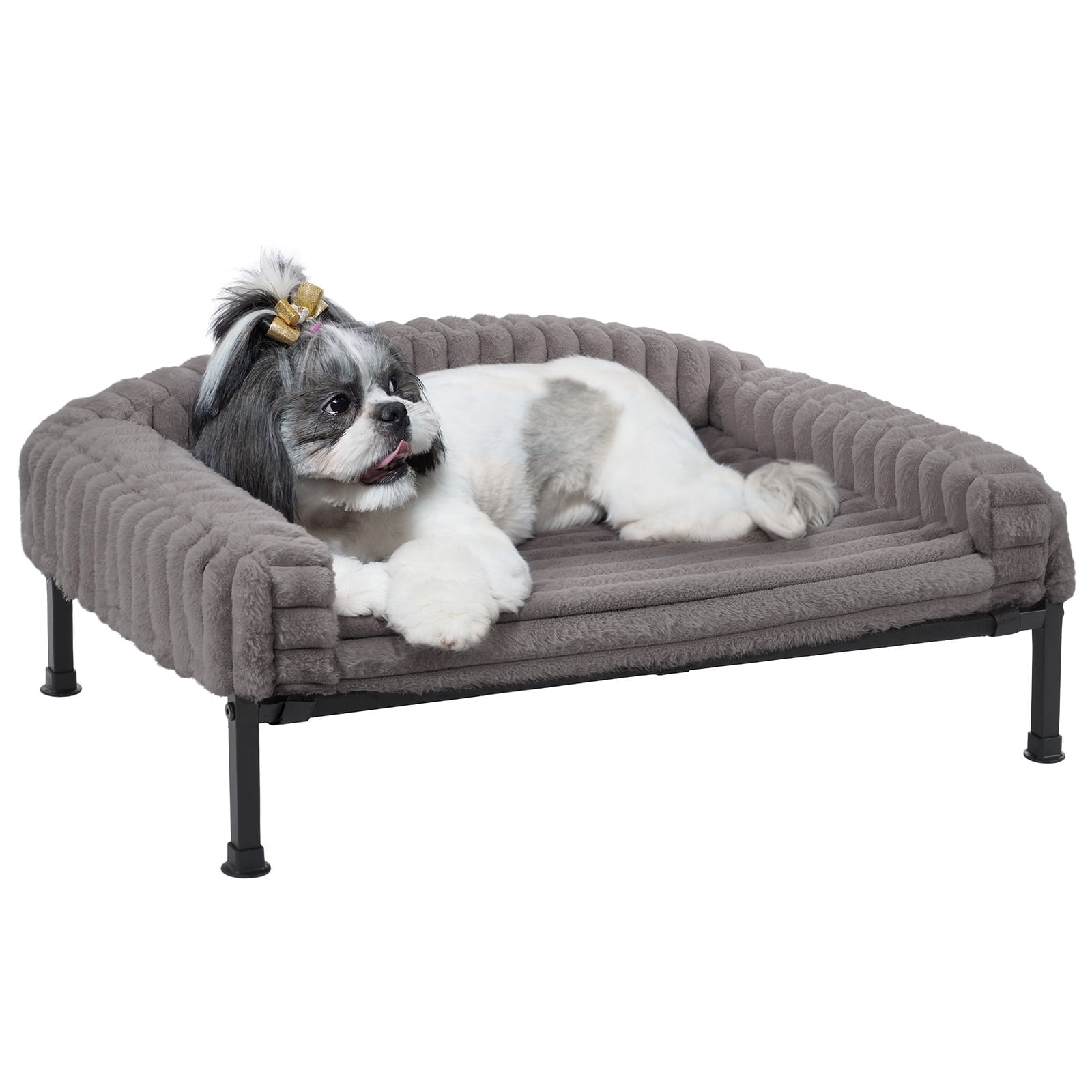 Veehoo Orthopedic Elevated Dog Bed with Bolster Cushion, Plush Dog Couch Beds, 30 x 20 Inches, Grey