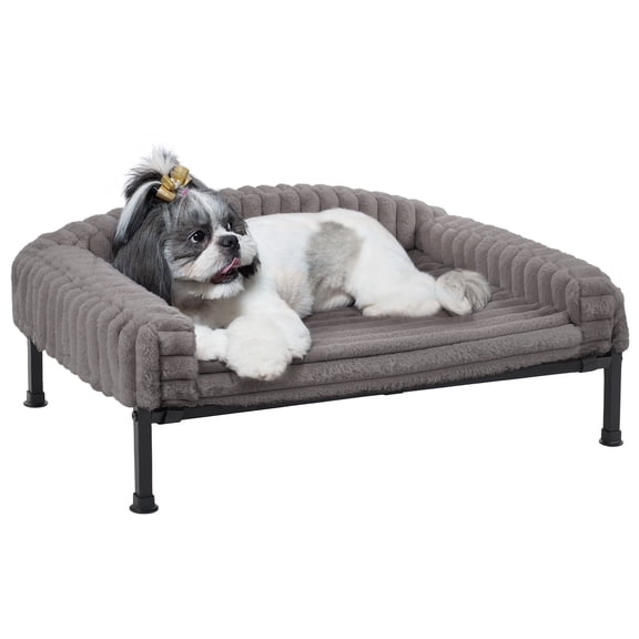 Veehoo Orthopedic Elevated Dog Bed with Bolster Cushion, Plush Dog Couch Beds, 30 x 20 Inches, Grey