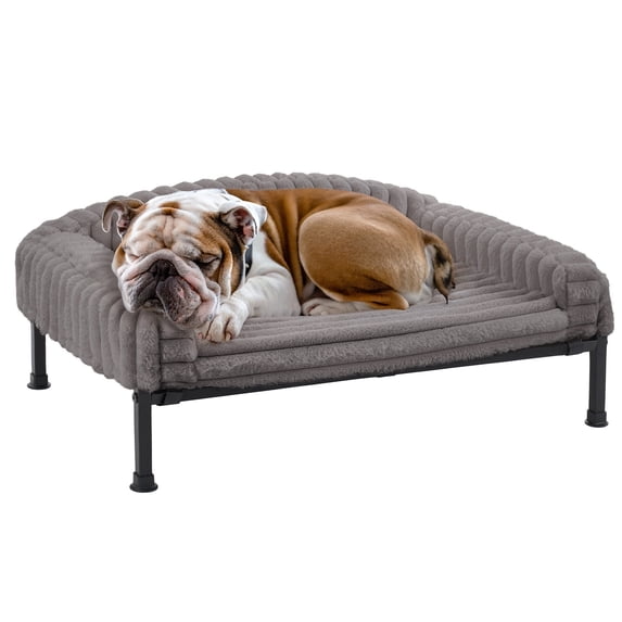 Veehoo Orthopedic Elevated Dog Bed with Bolster Cushion, Plush Dog Couch Beds, 36 x 28 Inches, Grey