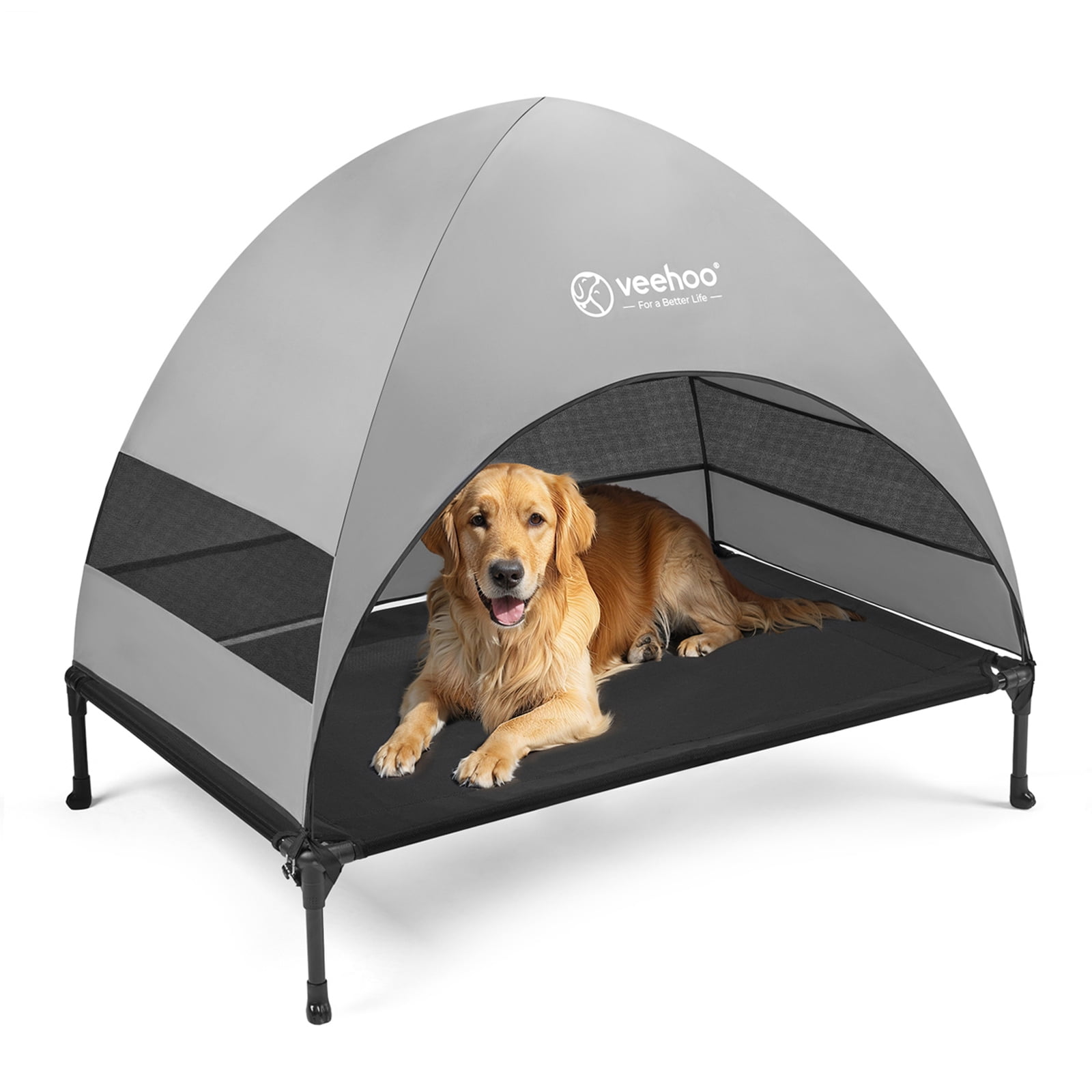 Veehoo Outdoor Dog Bed with Removable Canopy, Cooling Elevated Dog Cot ...