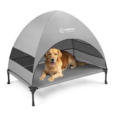 Veehoo Outdoor Dog Bed with Removable Canopy, Cooling Elevated Dog Cot Bed, Large, Grey