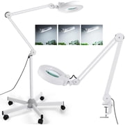 Veemagni LED Standing Magnifying Glass with Light & Stand, 1500 Lumens Stepless Dimmable, 5-Wheel Rolling Base for Estheticians Sewing Crafts