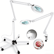 Veemagni Magnifying Glass with Light and Stand, Real Glass Lens, 5 Color Modes, Stepless Dimmable, LED 2200 Lumens Floor lamp with 5 Wheels Rolling Base for Facials, Salon