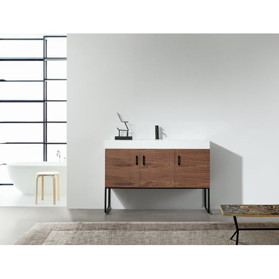 Veemon 48" Walnut Dual Mount Bathroom Vanity