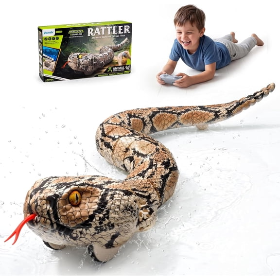Veeniix SM30S Amphibious Remote Control Snake Toy with Sound, Realistic RC Rattlesnake for Indoor and Outdoor Games, Brown