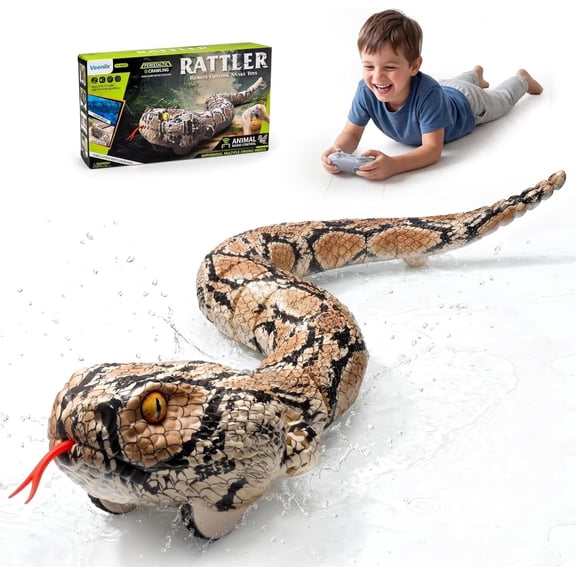 Veeniix SM30S Amphibious Remote Control Snake Toy with Sound, Realistic RC Rattlesnake for Indoor and Outdoor Games, Brown