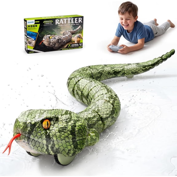 Veeniix SM30S Amphibious Remote Control Snake Toy with Sound, Realistic RC Rattlesnake for Indoor and Outdoor Games, Green