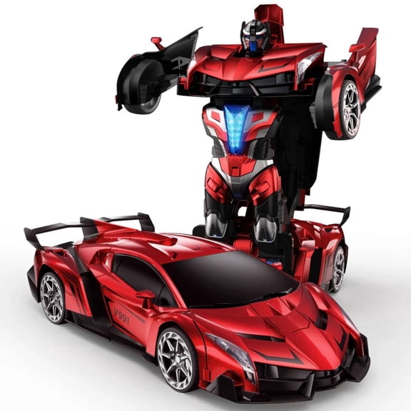 Veeniix V991 Transform Robot RC Car, 1:10 Large 2 in 1 Remote Control Car with Gesture Sensing, Lights and Sounds, Red