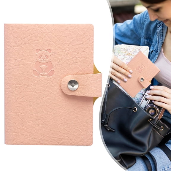 Veeogra 1Pc Pink Mini Pocket Notebook,A7 Small Diary Notepads,Panda Embossed Snap Button Leather Journal,College Lined Ruled Paper Planner,Food Journal,Travelers Notebook,Notebooks For Work