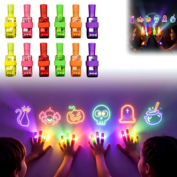 Veeogra 24 Pcs Halloween Finger Projector Lights Glow In The Dark Led Spooky Finger Rings Light Up Halloween Rings Trick-Or-Treat Party Favors Gifts Fun Goodie Bag Stuffers Non Candy Classroom Prizes