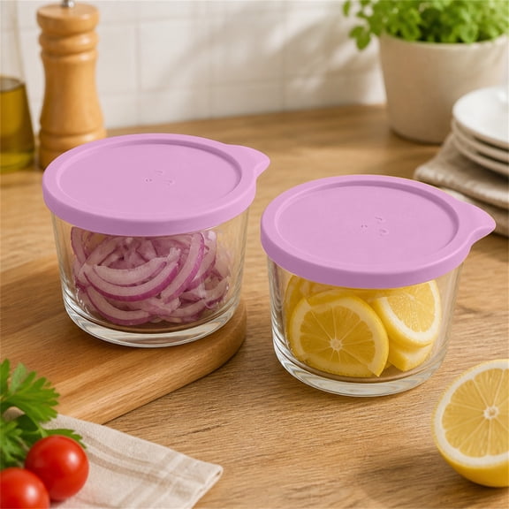 Veeogra 8oz Glass Food Storage Bowls with Lid,Small Leakproof Container,Sauce,Dip,Snacks Meal Prep (pink Lid),Small Blue Lid Glass Bowls Set,Airtight Microwave-Safe Container,Portion Control Takeout