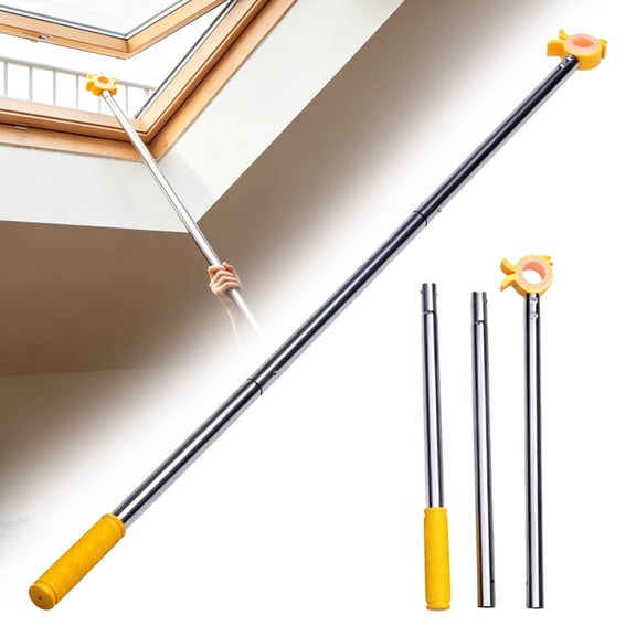 Veeogra Adjustable Window Opener Rod 31-47" Stainless Steel Telescopic Pole For Hard-To-Reach High Windows And Overhead Blinds,Secure Button Lock Extension Stick With Comfort Grip Handle