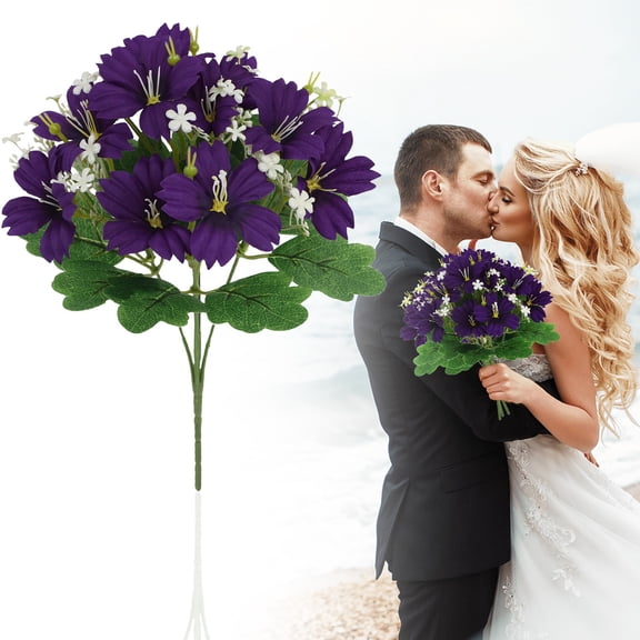 Veeogra Artificial Flowers Bouquet,Purple Faux Fake Silk Flowers,Realistic Flower Floral Arrangements,Uv Resistant,Outdoor Garden Patio Porch Lawn Decor,Window Box Hanging Basket Indoor Table Decor
