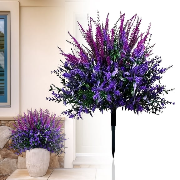 Veeogra Artificial Purple Lavender Flowers Plants,Fake Faux Bushes Shrubs,Look Real Topiary Ball Trees,Evergreen With Ground Spike,Uv Resistant Weatherproof,Garden / Yard / Outdoor Planters