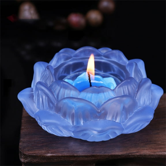 Veeogra Candle Holder,Living Room Decor,7 Colors Crystal GlLotu Flower Candle Tea Light Holder Buddhist Candlestick,Desk Accessories,Blue