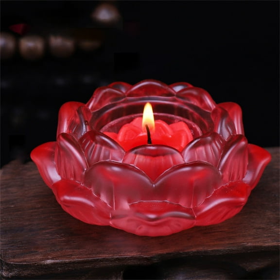 Veeogra Candle Holder,Living Room Decor,7 Colors Crystal GlLotu Flower Candle Tea Light Holder Buddhist Candlestick,Desk Accessories,Red