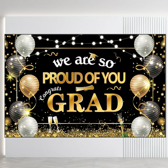 Veeogra Party Decorations,Graduation Decorations 2025,EXtraLarge Congrats Grad Banner 180x110 Cm | Graduation Party Decorations 2023 Black And G,Classroom Decor,Home Decor