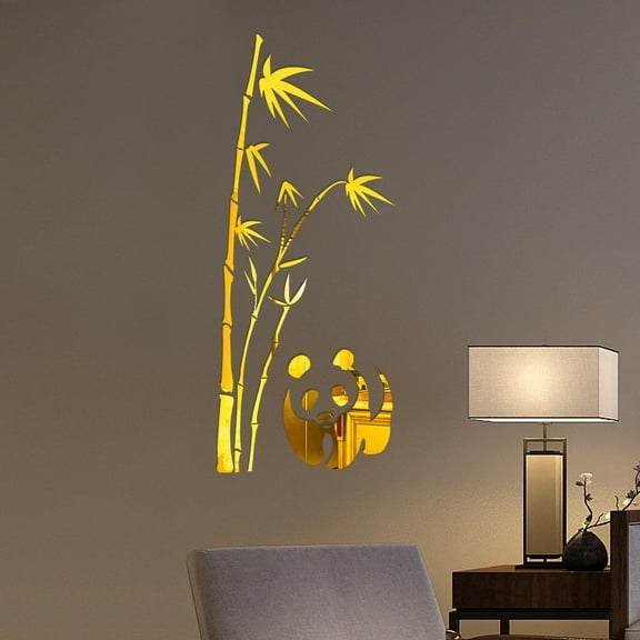 Veeogra Wall Stickers,Wall Decals,Luxury Bamboo Black Eye Ring Cat Home Decoration Middle Library Mirror Sticker,Wall Decor Living Room,Home Decor,Gold