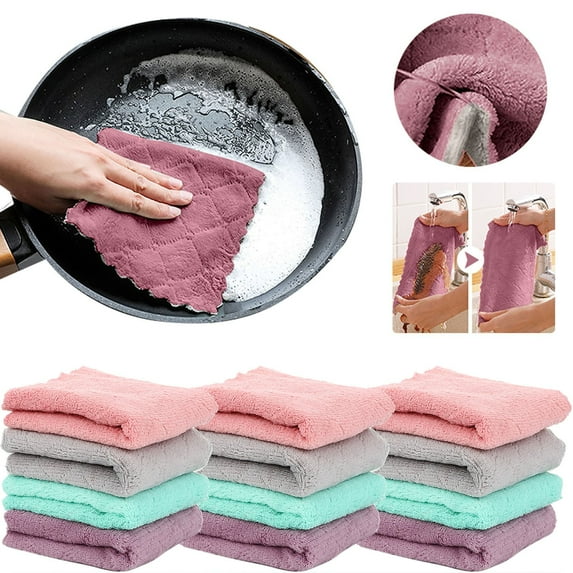 Veeogra Big sale!12 Pack Kitchen Dishcloths - Does Not Shed Fluff - Reusable Dish Towels, Dish cloths, Super Absorbent Coral Fleece Cleaning Cloths, Nonstick Oil Washable Fast Drying,25x25CM