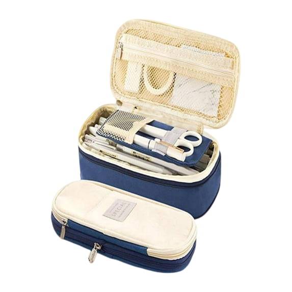Veeogra Blue Multi-Compartment Zipper Pencil Pouch,Zipper Pencil Pouch,Cute Daily Pen Pouch,Stationery Storage Bag,Utility Tool Pen Organizer Case,Complete Stationery Set,College Daily Organizer