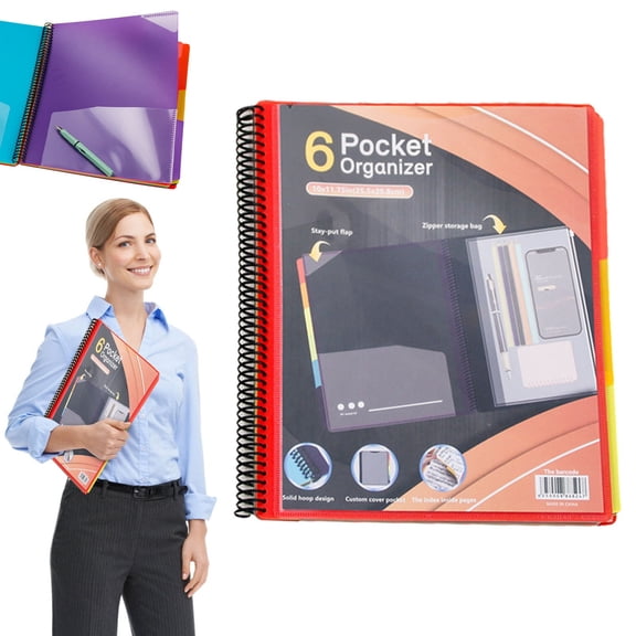 Veeogra Clearance!Spiral Notebook,Folders,6/12 Pocket Poly Project Organizer Round Tab Organizer Project Folder Multi Pocket Folder with Pockets Letter Size Back Cover Util,Classroom Supplies