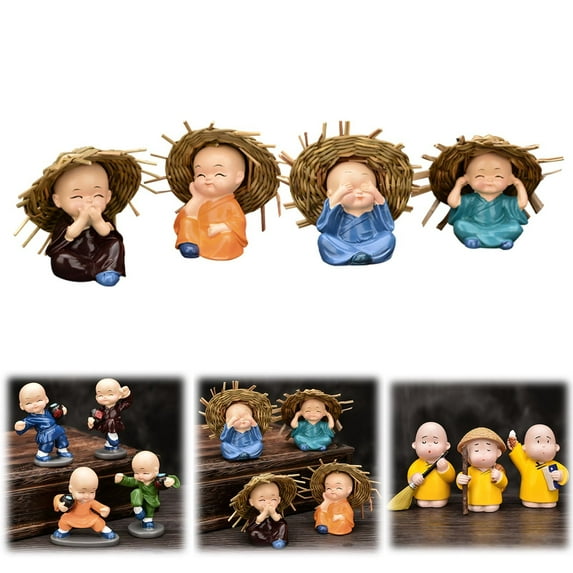 Veeogra Clearance Items,Home Decor,Four Monks Decoration Cute Little Monks Monk Statues Buddha Statues Small Cute Buddha Statues Resin Crafts Decorations