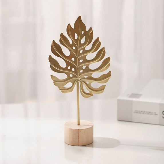 Veeogra Desk Accessories,Flower Decorations,Leaf Decor Metal Golden Leaf Ornaments And Base Modern Simple Gold Leaf Table Sculpture For Living Room Bedroom Bookshelf Desktop Decoratio,Home Decor